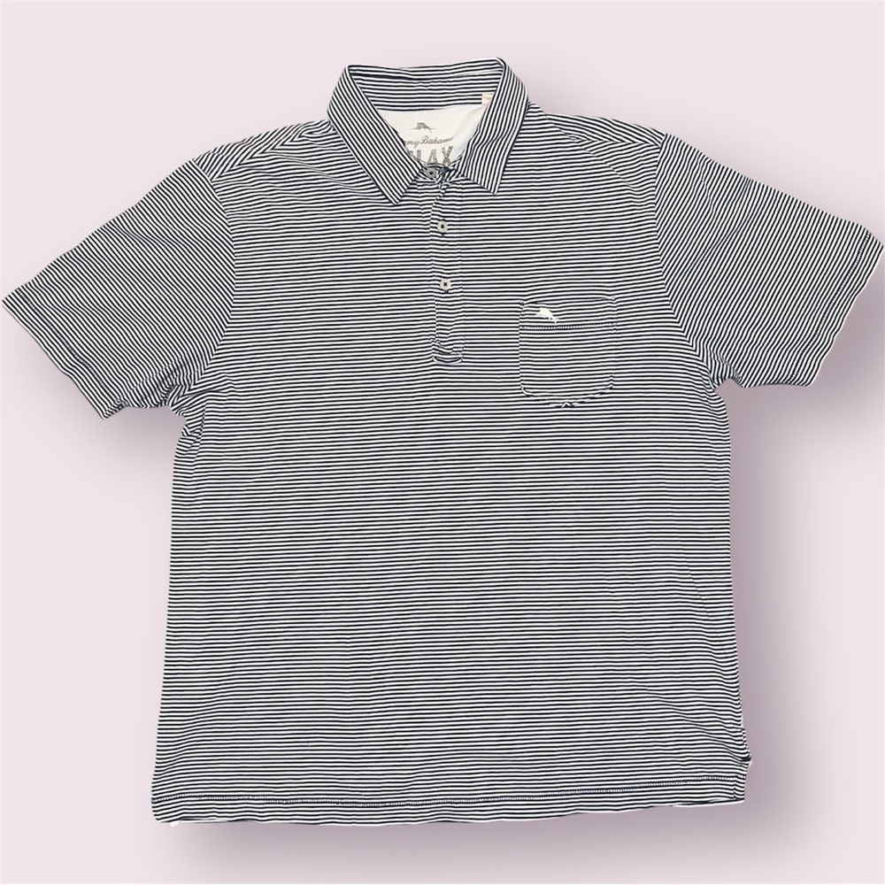 Tommy Bahama Relax Polo Shirt Blue & White Striped Short Sleeve Men’s Large